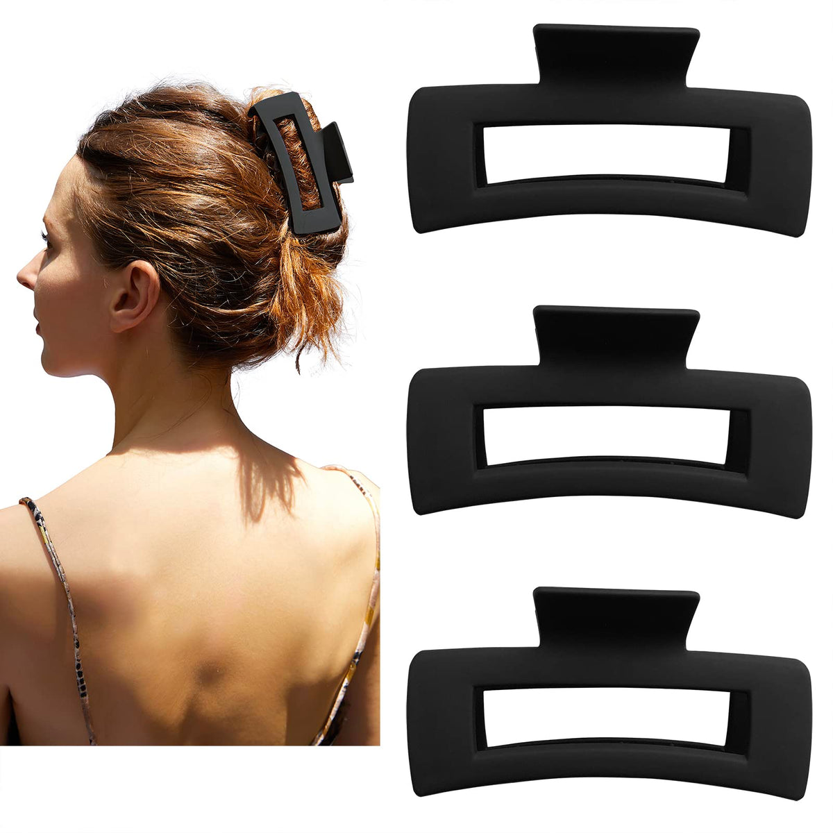 Nalodu large square hair claw clip in matte black front view