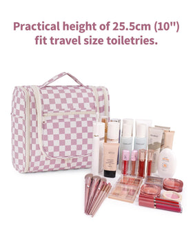 Narwey Checkered Toiletry Bag side view with zippers
