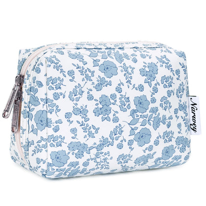 Narwey Floral Makeup Bag front view in blue flower design