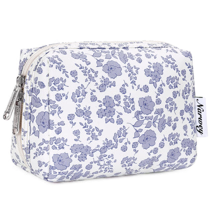 Narwey Floral Makeup Bag front view in greyish blue