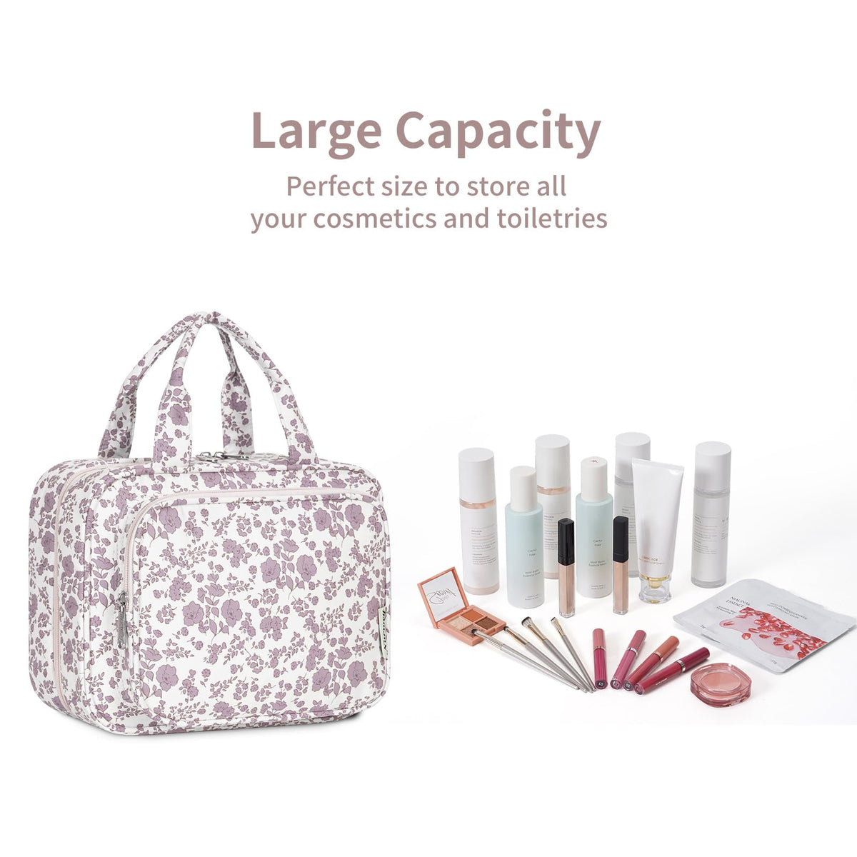 Narwey Hanging Floral Toiletry Bag back view