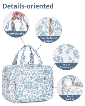 Narwey Hanging Floral Toiletry Bag displayed with cosmetics