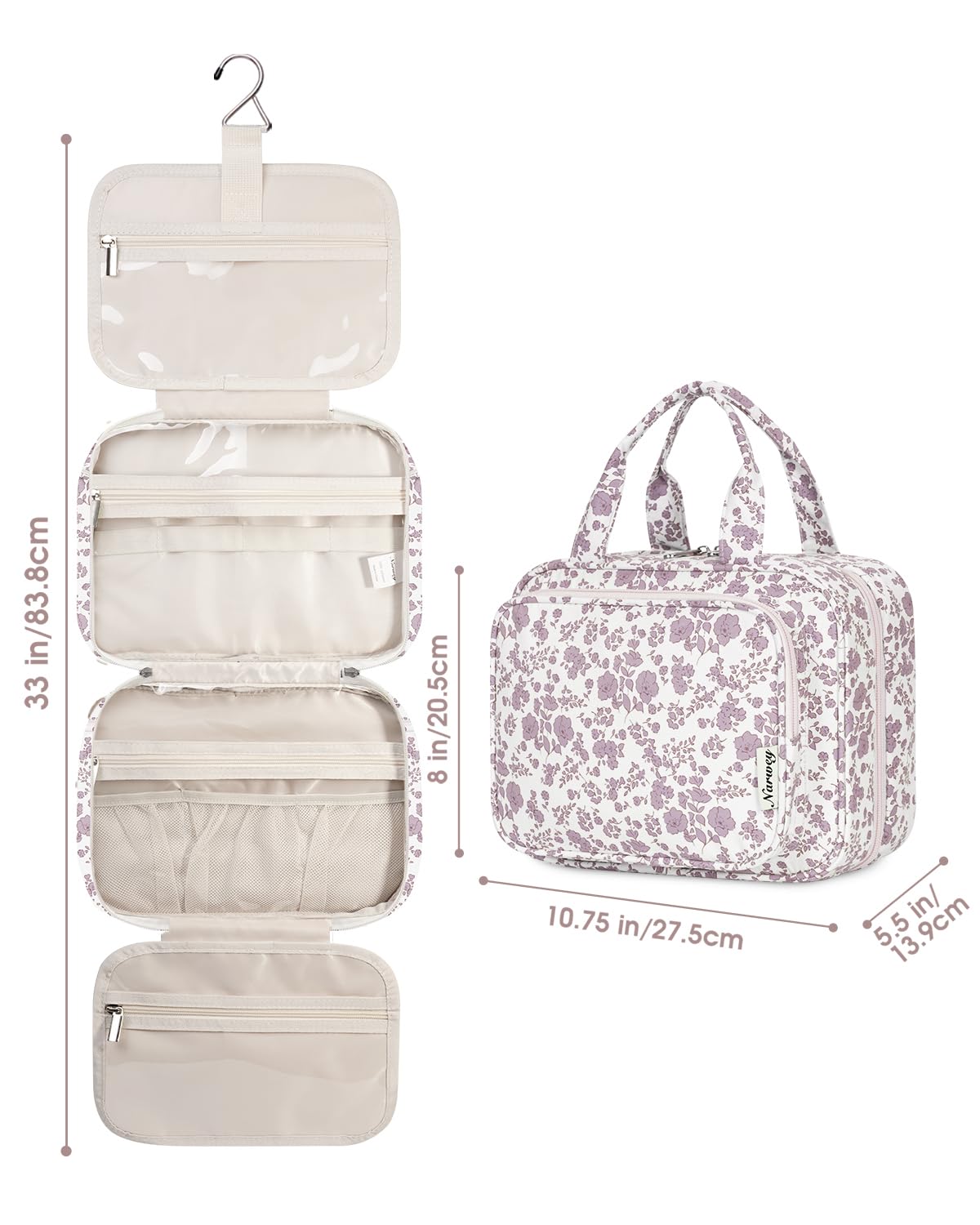 Narwey Hanging Floral Toiletry Bag in lifestyle setting