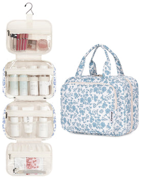 Narwey Hanging Floral Toiletry Bag open showing multiple compartments
