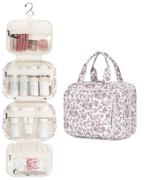 Narwey Hanging Floral Toiletry Bag opened showing compartments