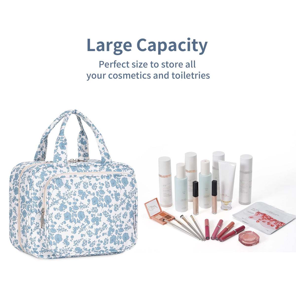 Narwey Hanging Floral Toiletry Bag side view showing compact design