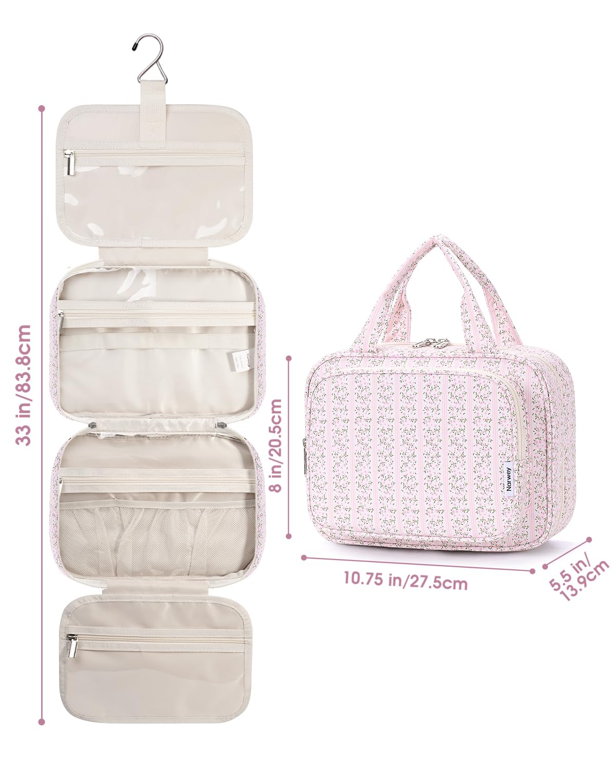 Narwey Hanging Toiletry Bag back view with hanging hook