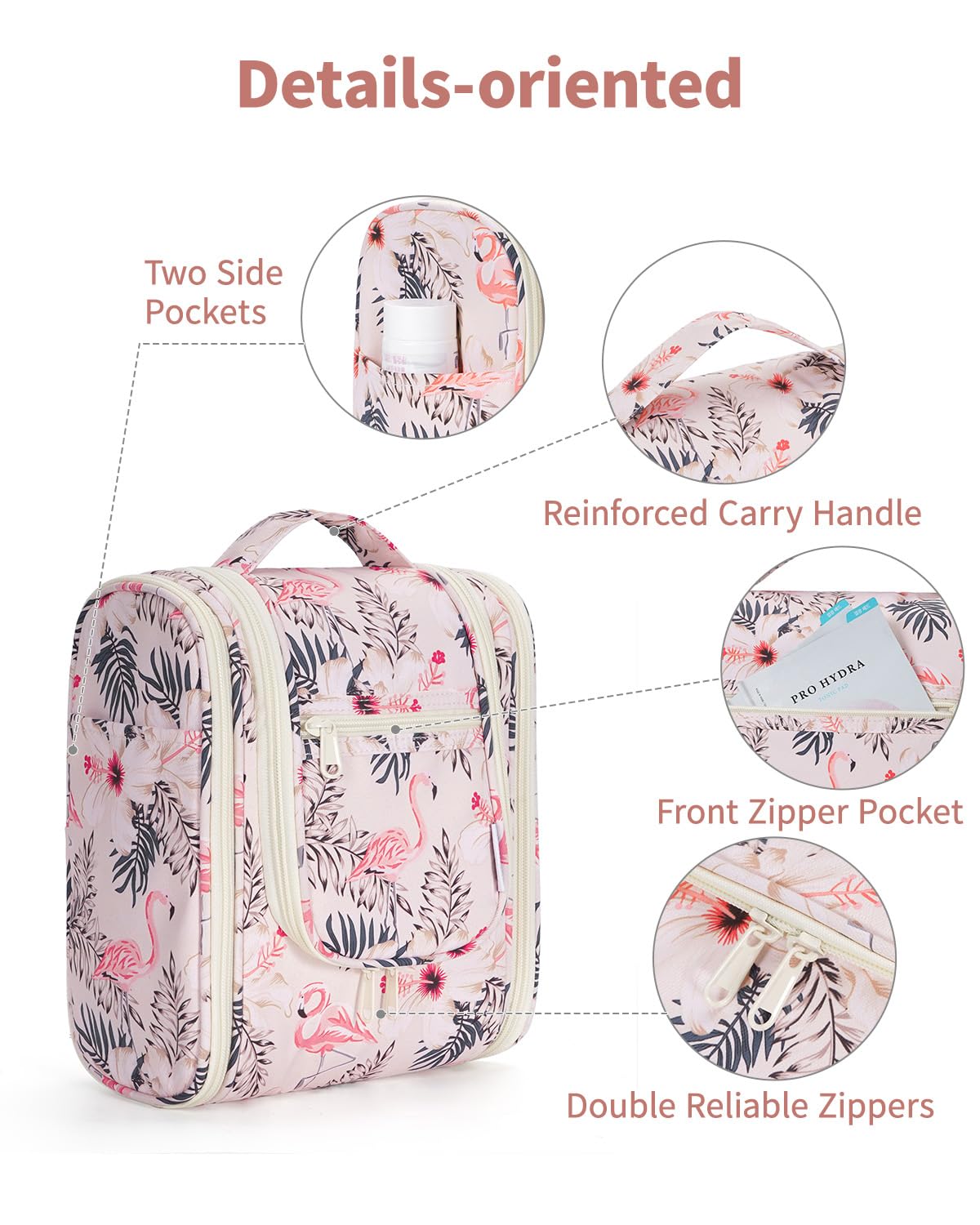 Narwey Hanging Toiletry Bag beige bird compact view