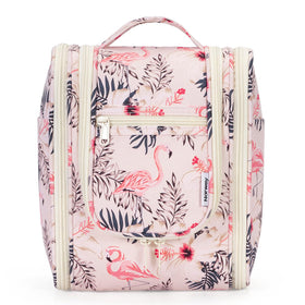Narwey Hanging Toiletry Bag beige bird front view with compartments