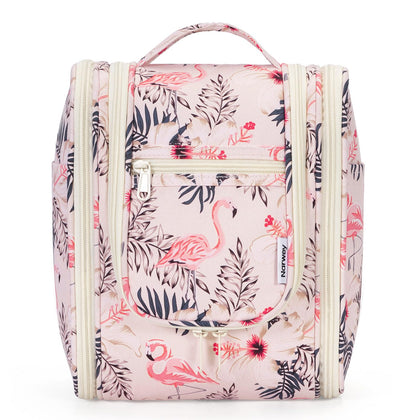 Narwey Hanging Toiletry Bag beige bird front view with compartments