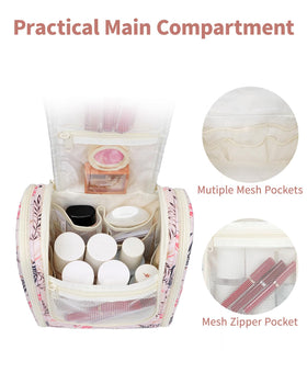 Narwey Hanging Toiletry Bag beige bird open showing storage compartments