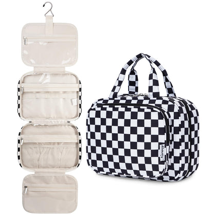 Narwey Hanging Toiletry Bag black checkerboard front view