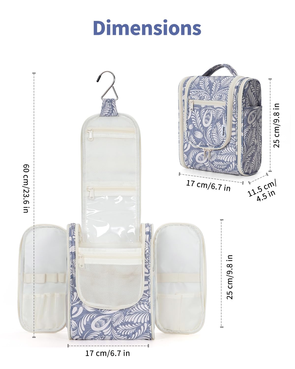 Narwey Hanging Toiletry Bag details on fabric and hook