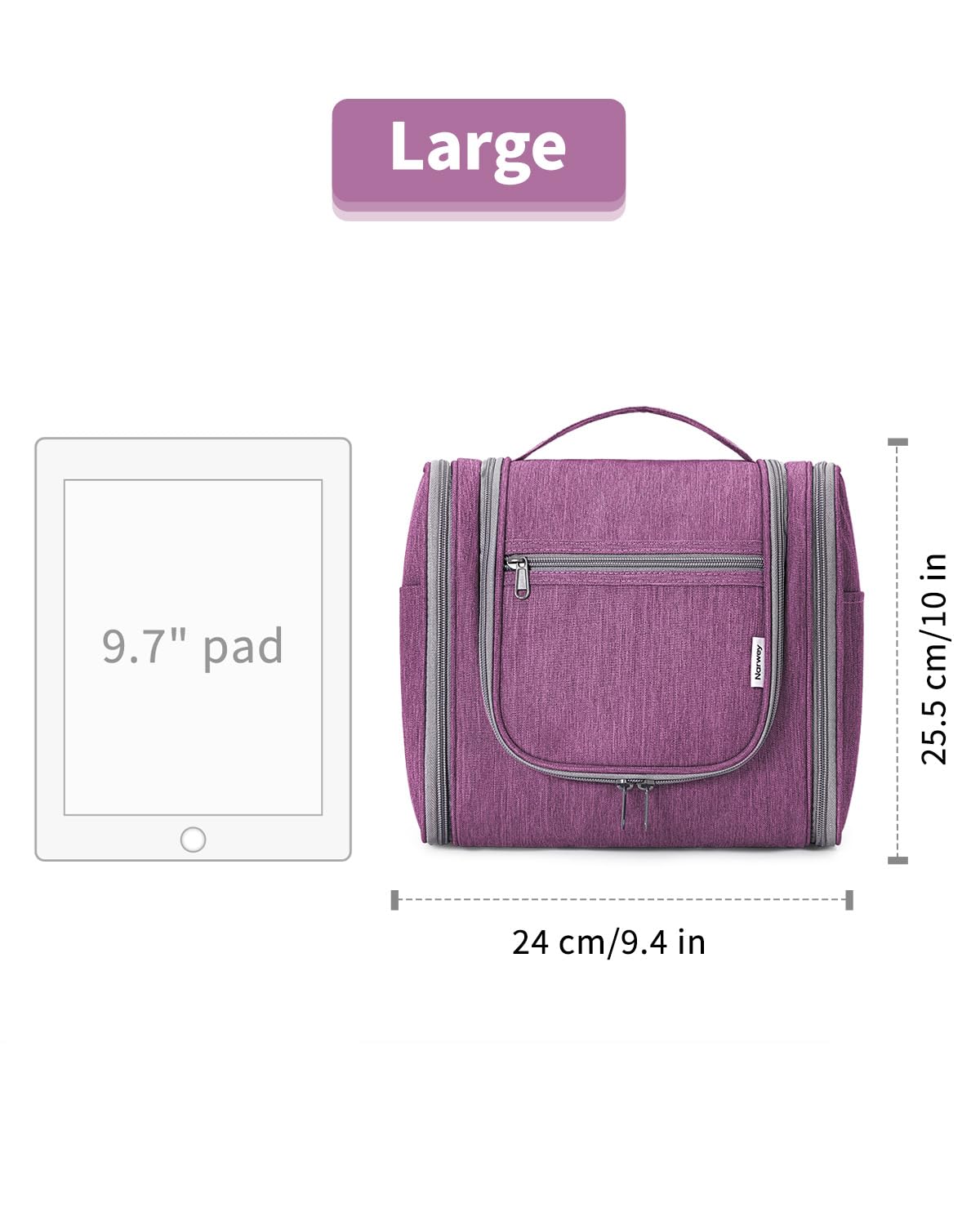 Narwey Hanging Toiletry Bag external zipper pocket