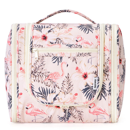 Narwey Hanging Toiletry Bag front view in Beige Bird