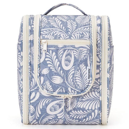 Narwey Hanging Toiletry Bag front view in Blue Leaf