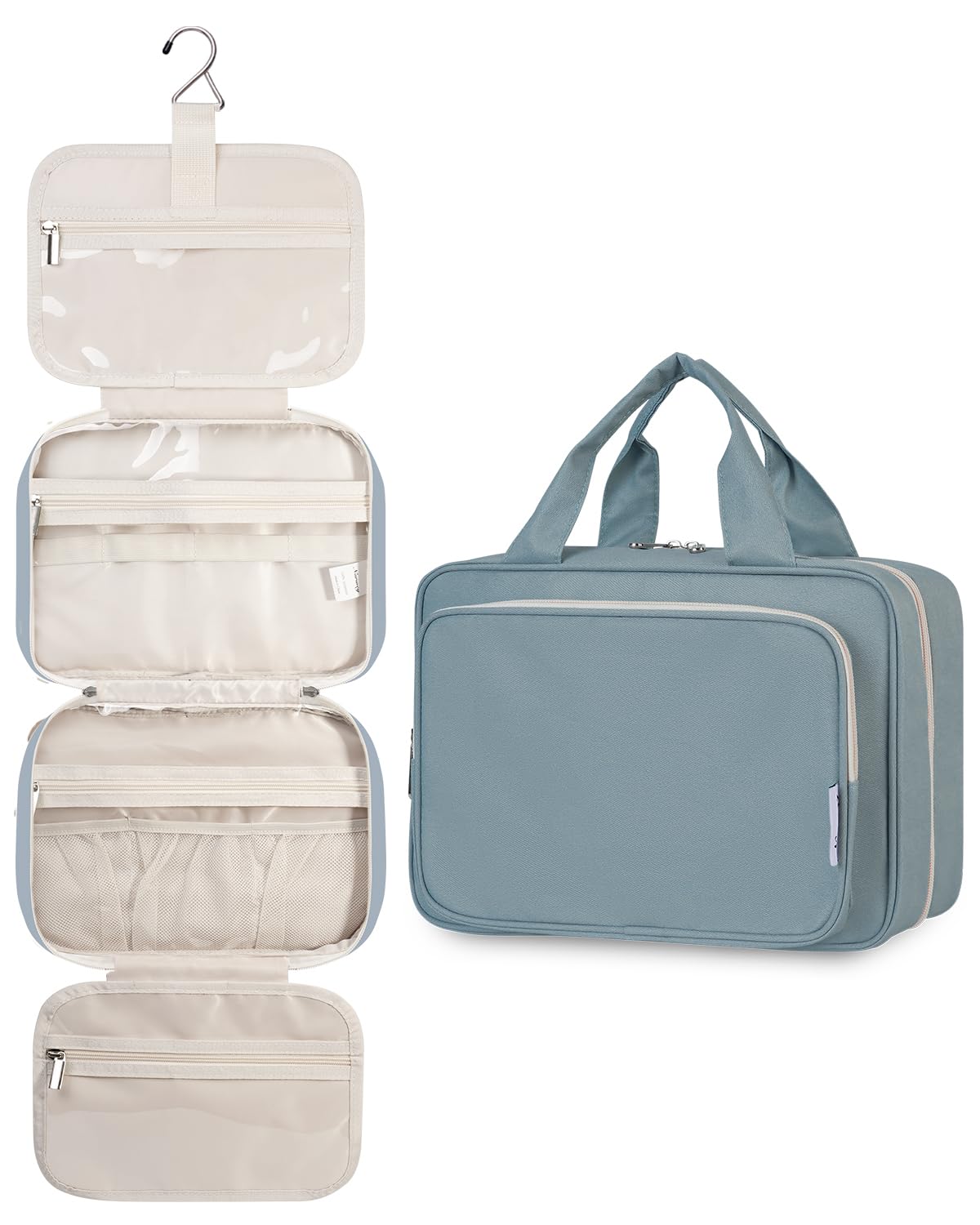 Narwey Hanging Toiletry Bag front view in greyish blue