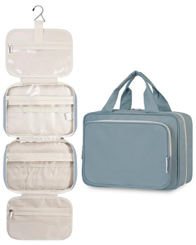 Narwey Hanging Toiletry Bag front view in greyish blue