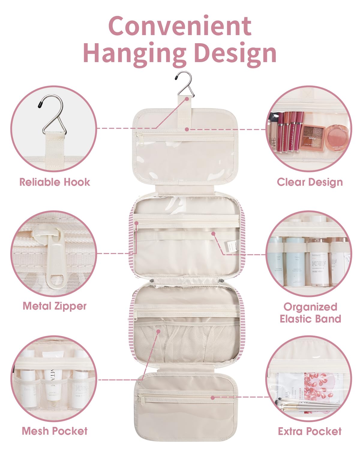 Narwey Hanging Toiletry Bag hanging from a hook