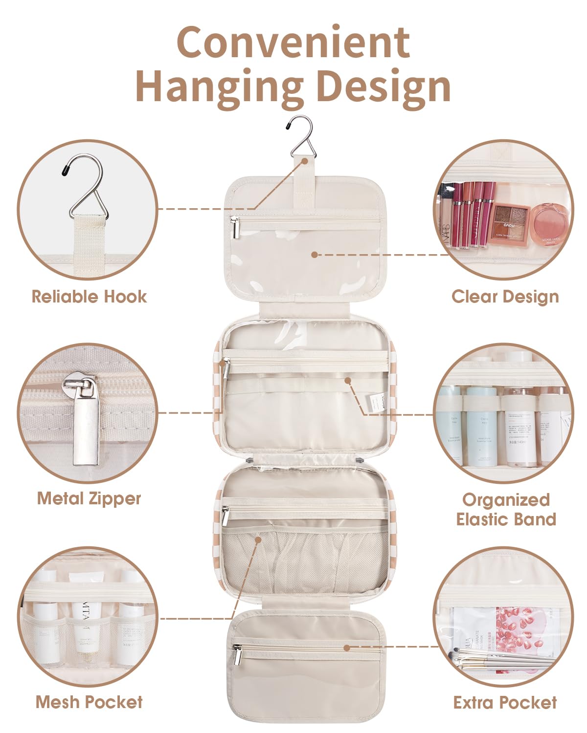 Narwey Hanging Toiletry Bag hanging from a towel rack