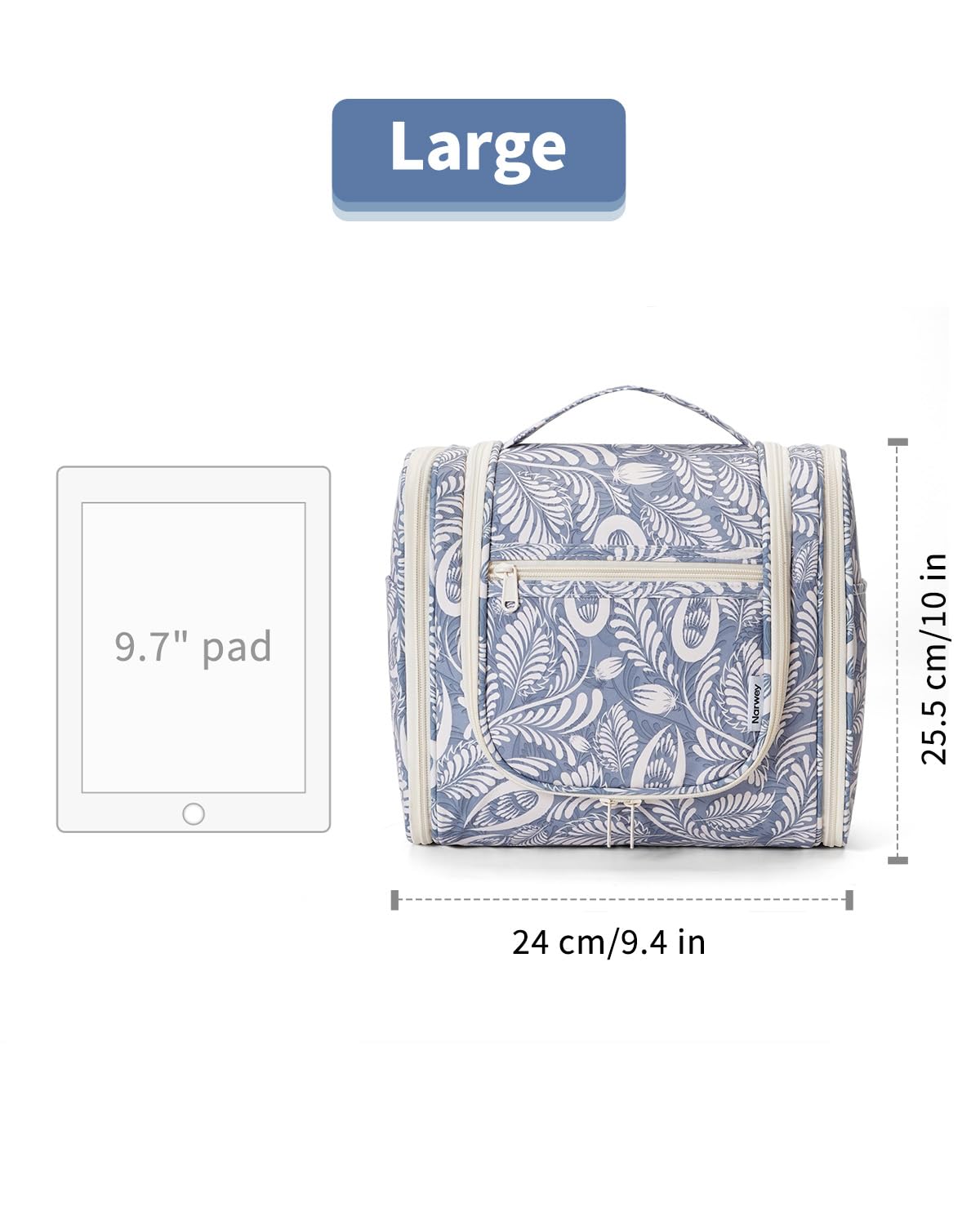 Narwey Hanging Toiletry Bag hanging from a towel rack