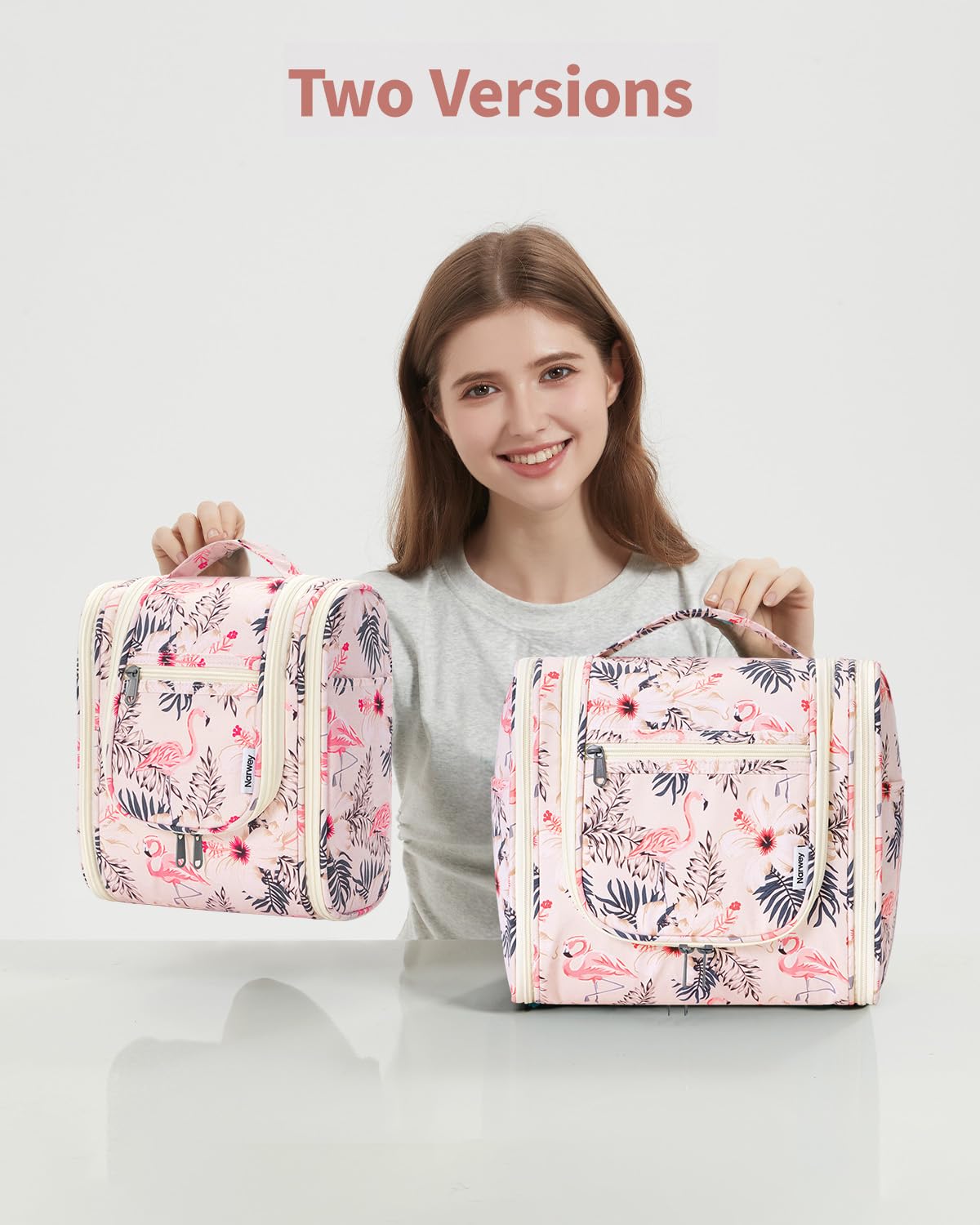 Narwey Hanging Toiletry Bag in Beige Bird pattern