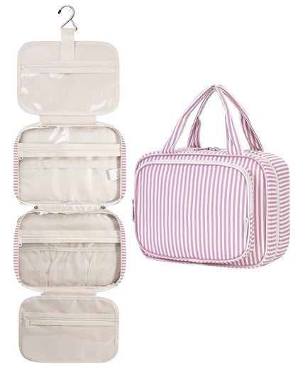 Narwey Hanging Toiletry Bag in Dusty Pink Stripe front view