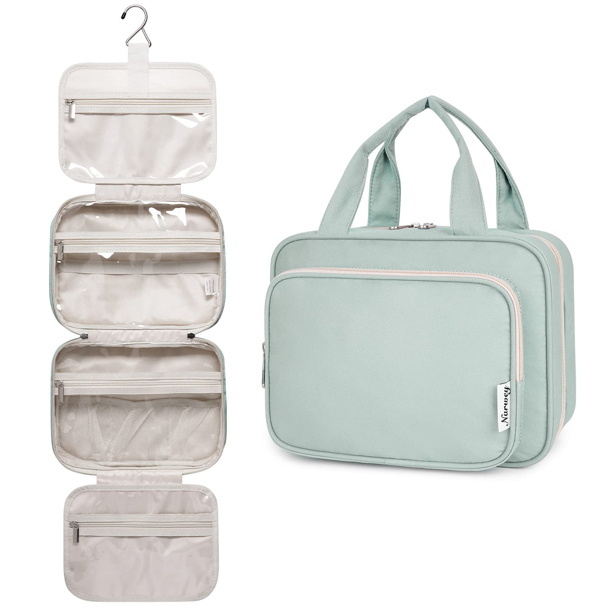 Narwey Hanging Toiletry Bag in Mint Green front view