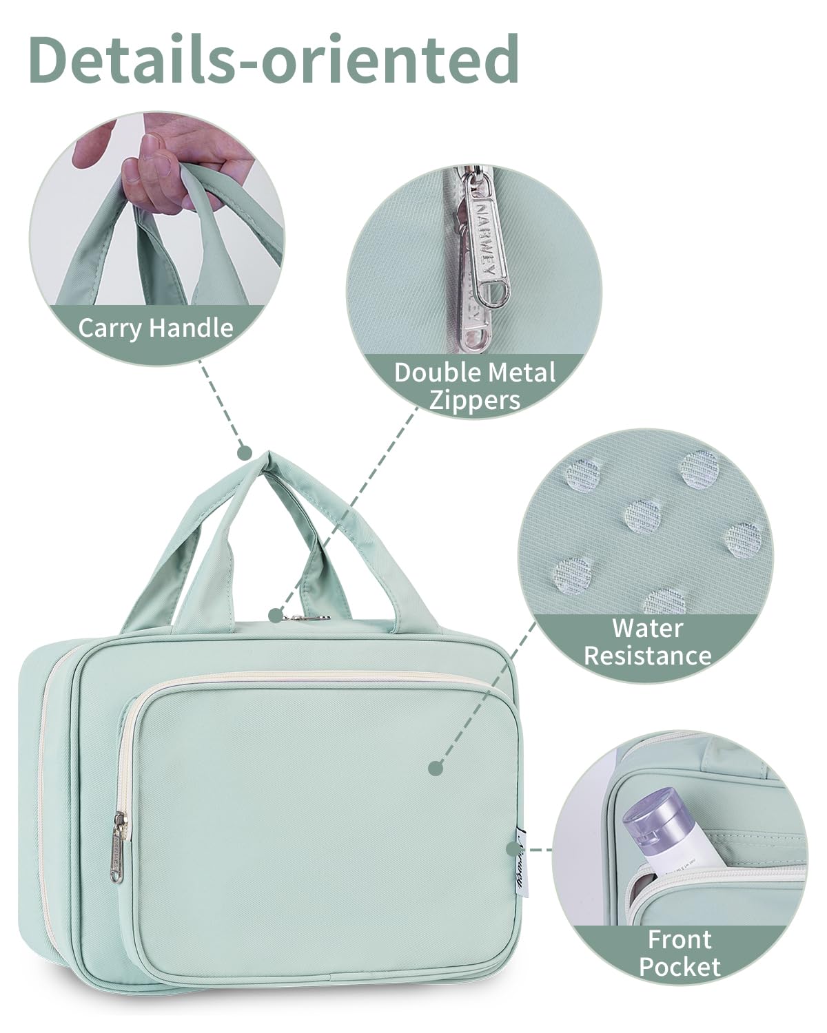 Narwey Hanging Toiletry Bag in use at a hotel bathroom
