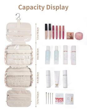 Narwey Hanging Toiletry Bag in use with cosmetics arranged