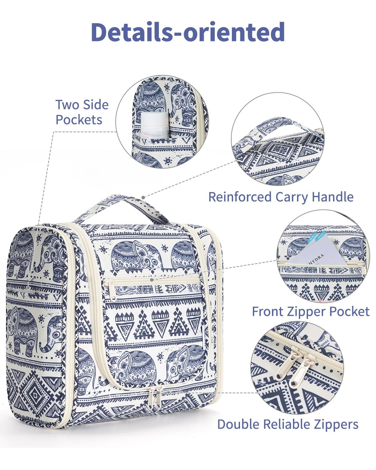 Narwey Hanging Toiletry Bag Large Elephant design zipper pockets