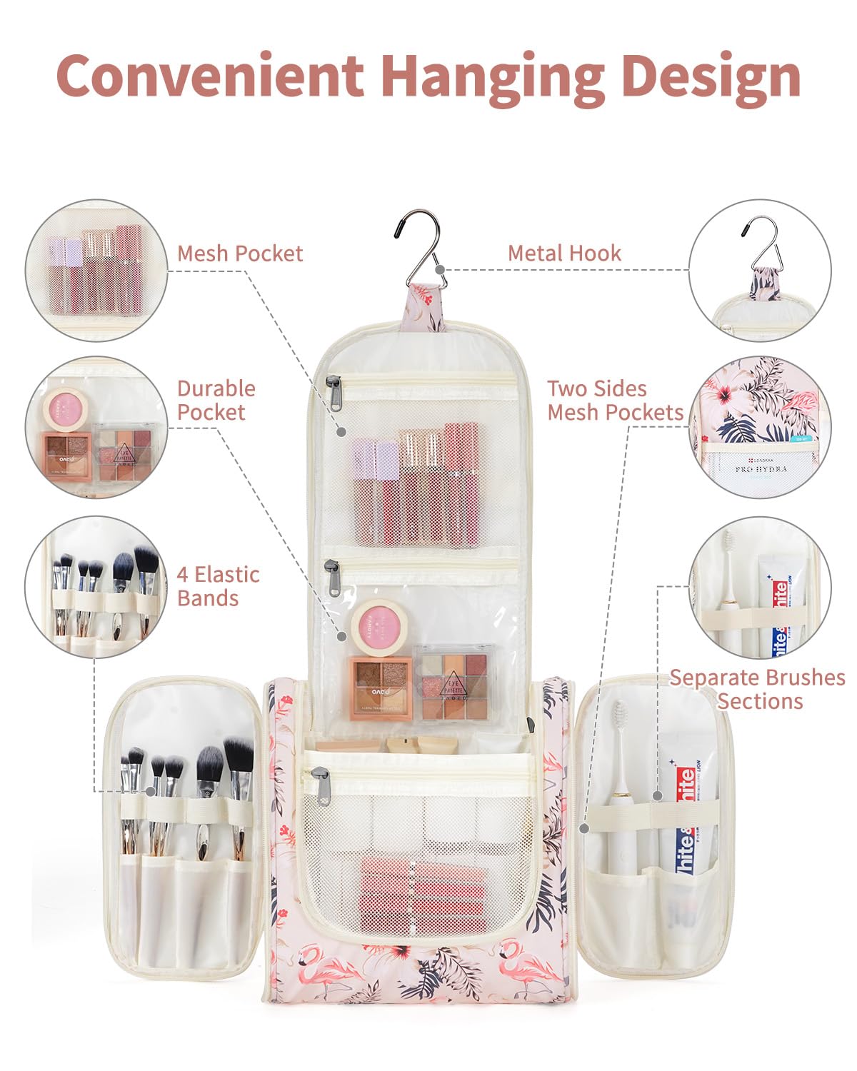 Narwey Hanging Toiletry Bag open showing compartments