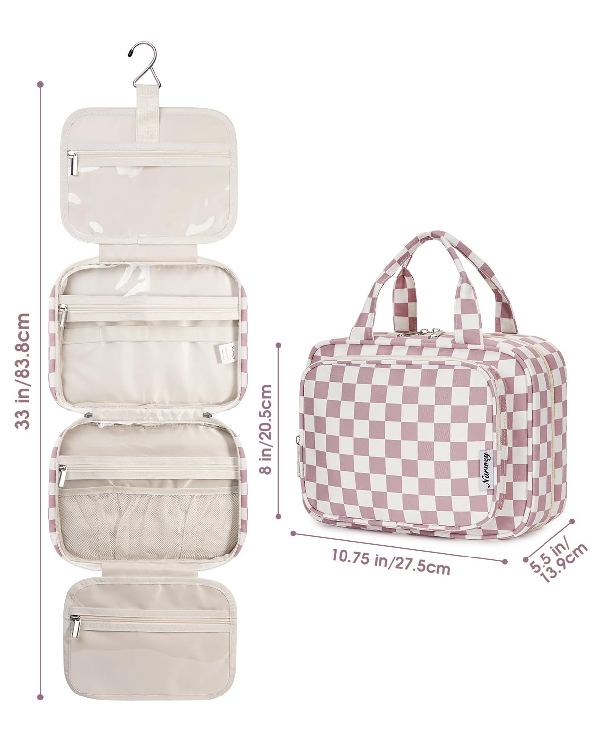 Narwey Hanging Toiletry Bag side view showing storage space
