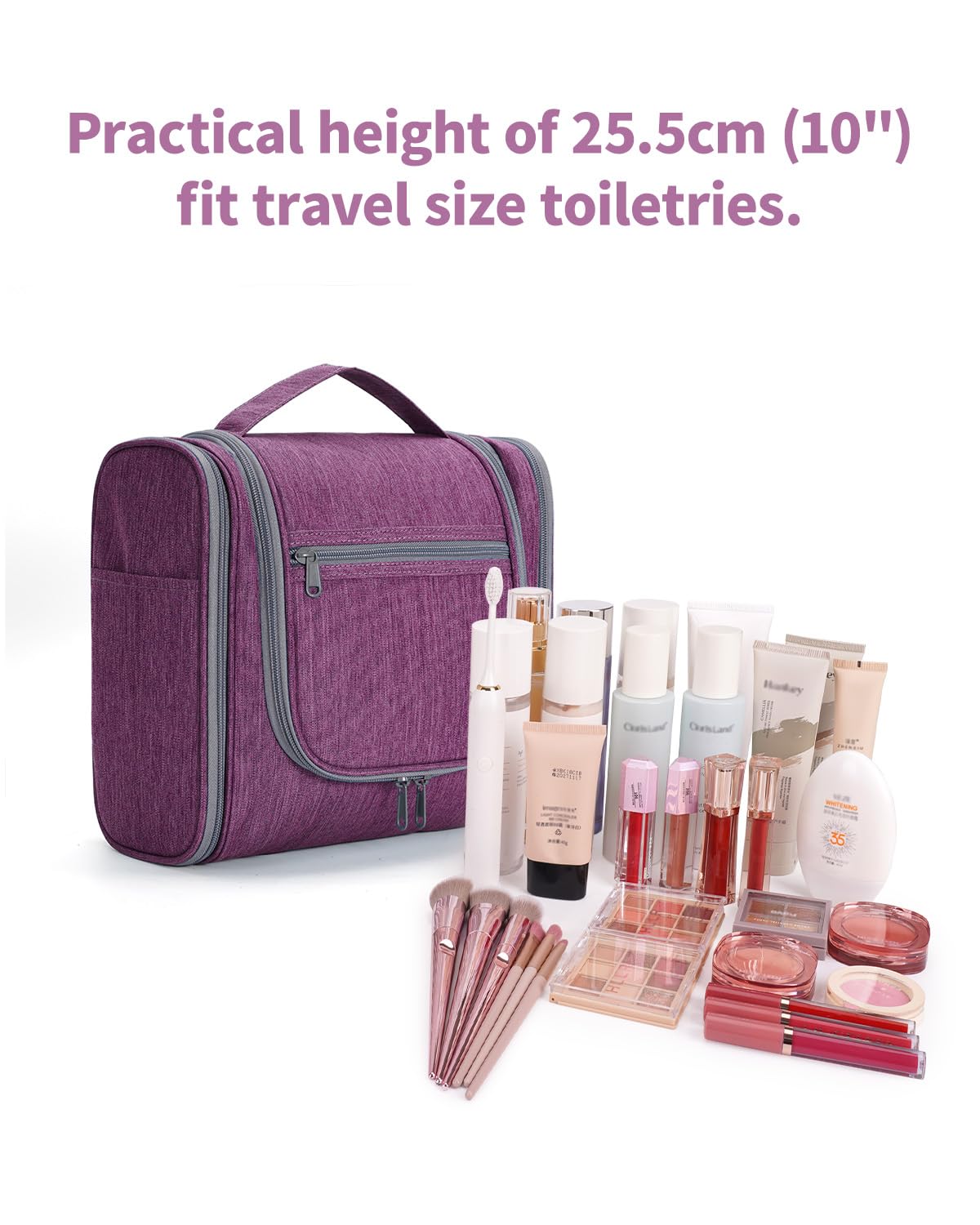 Narwey Hanging Toiletry Bag side view with zipper pockets