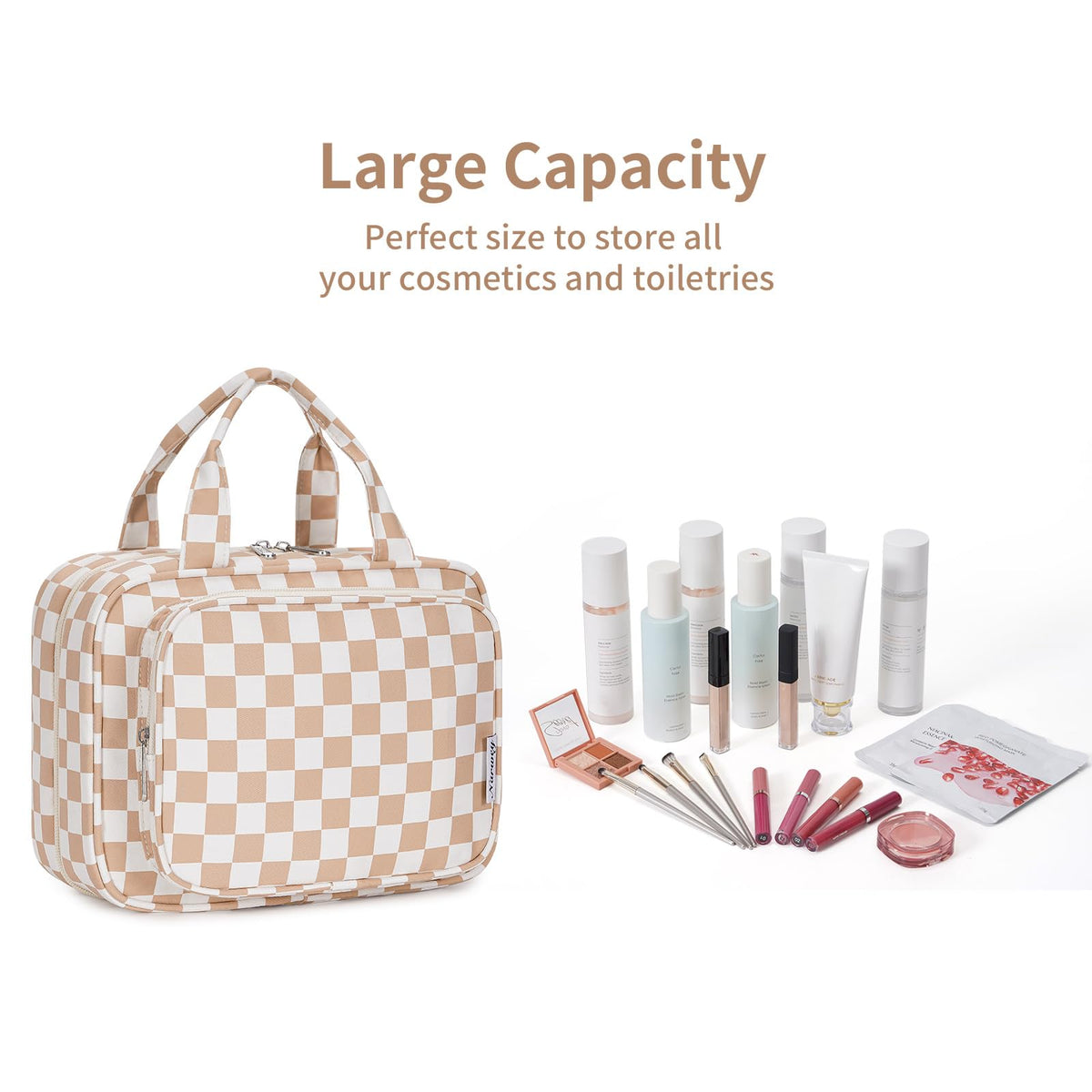 Narwey Hanging Toiletry Bag with toiletries and makeup items