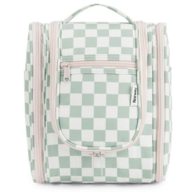 Narwey Hanging Travel Toiletry Bag front view in mint green checkerboard