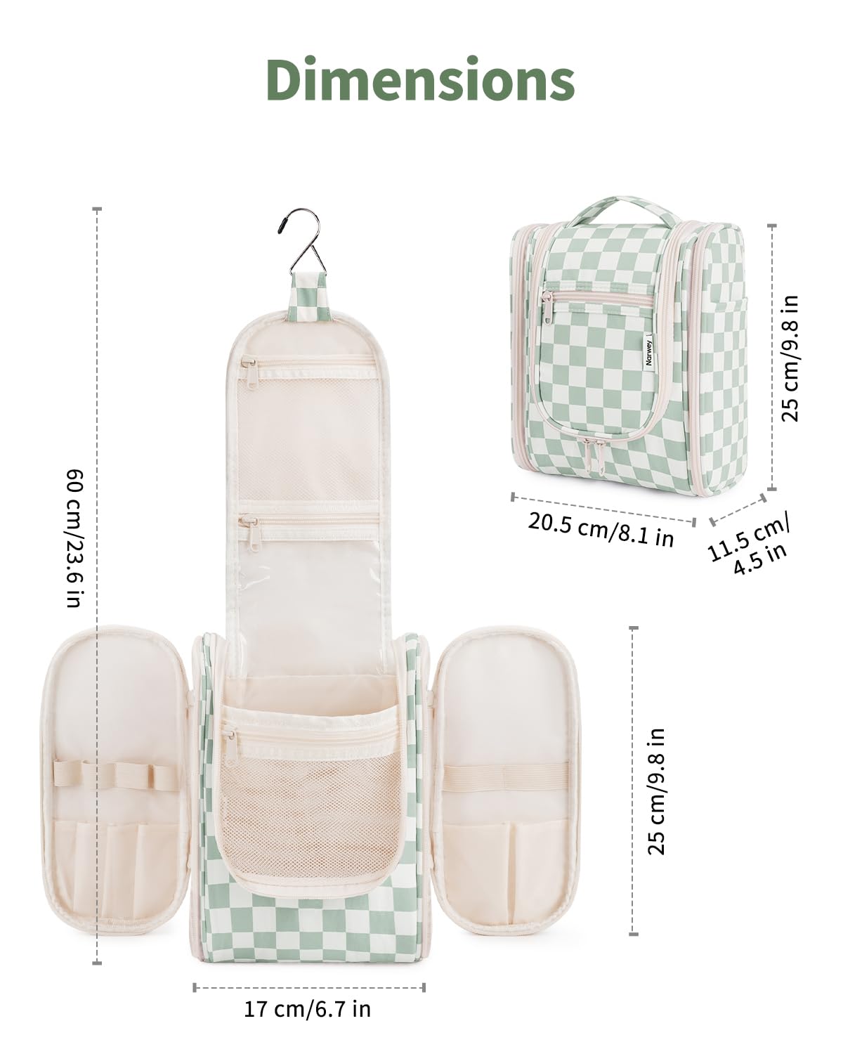 Narwey Hanging Travel Toiletry Bag packed flat in a suitcase