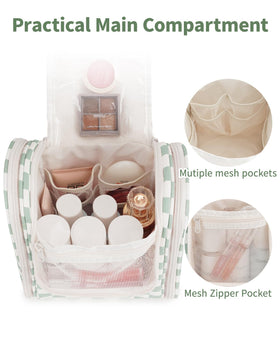 Narwey Hanging Travel Toiletry Bag side view with zipper pockets