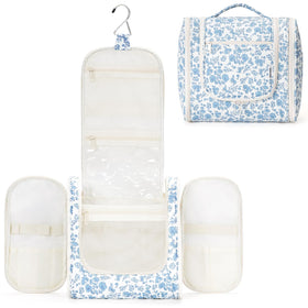 Narwey Large Hanging Toiletry Bag front view in blue flower design