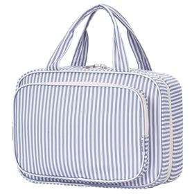 Narwey Large Hanging Toiletry Bag in Greyish Blue Stripe front view
