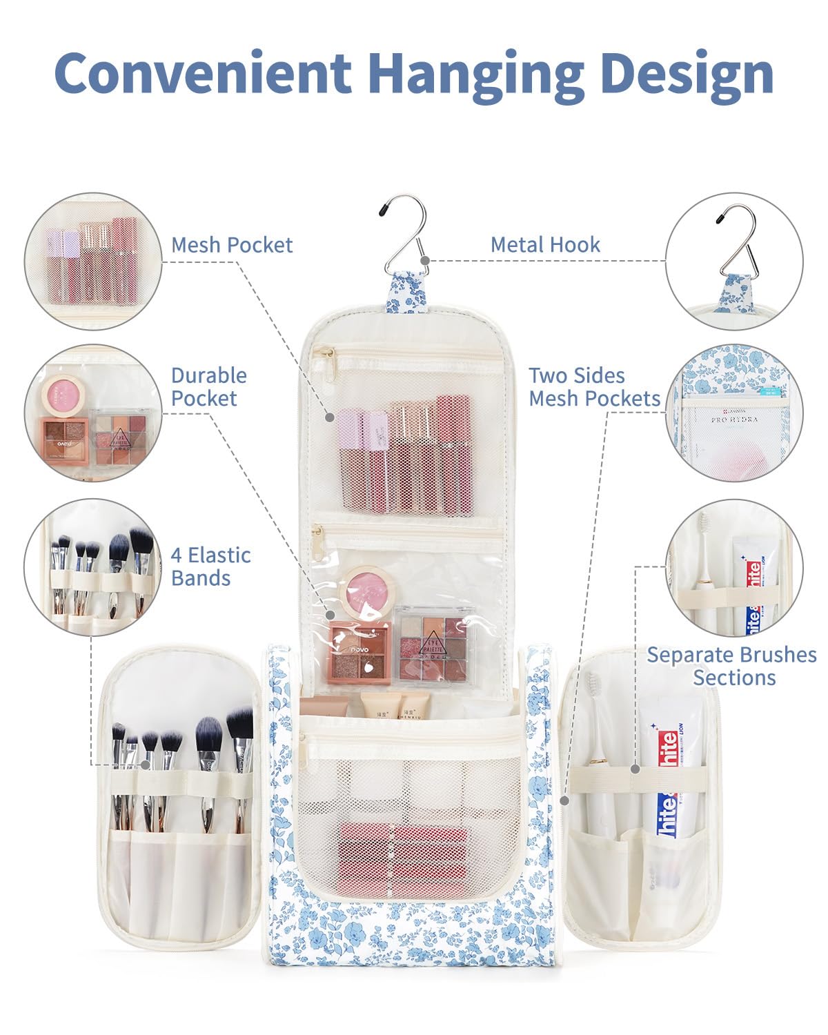Narwey Large Hanging Toiletry Bag side view showing multiple pockets
