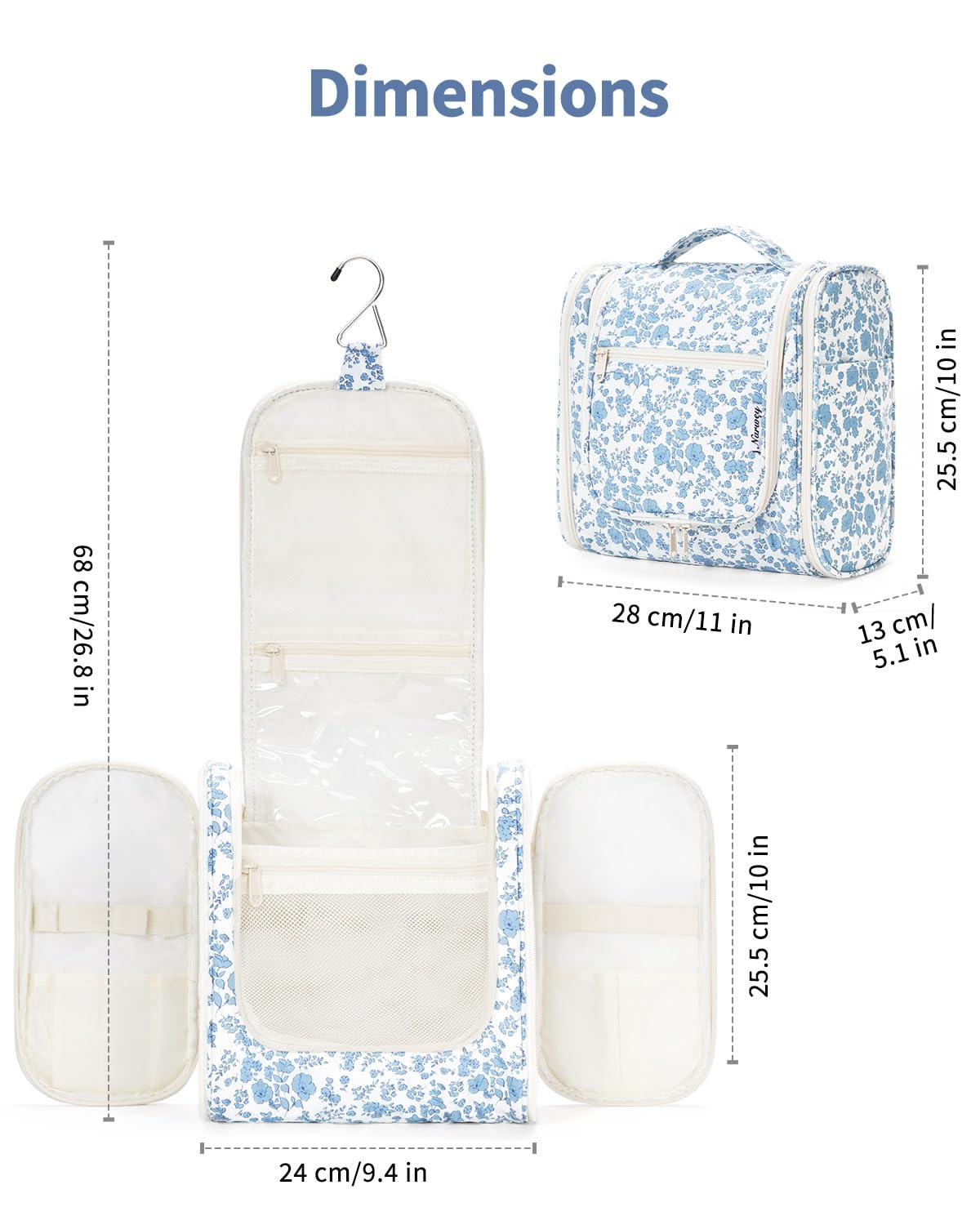 Narwey Large Hanging Toiletry Bag with zippers and mesh pockets