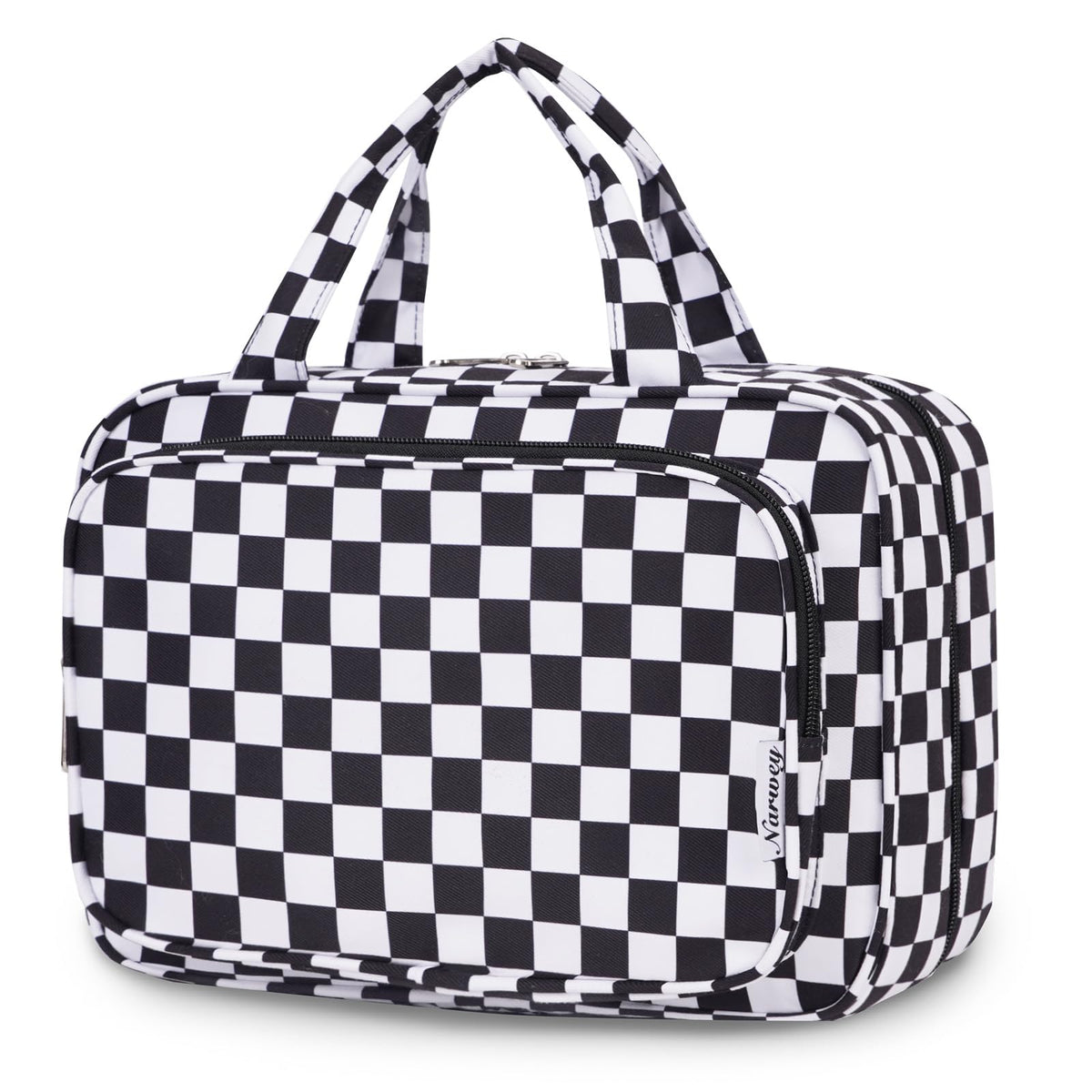 Narwey Large Travel Toiletry Bag Black Checkerboard front view