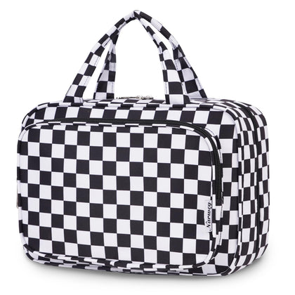 Narwey Large Travel Toiletry Bag Black Checkerboard front view