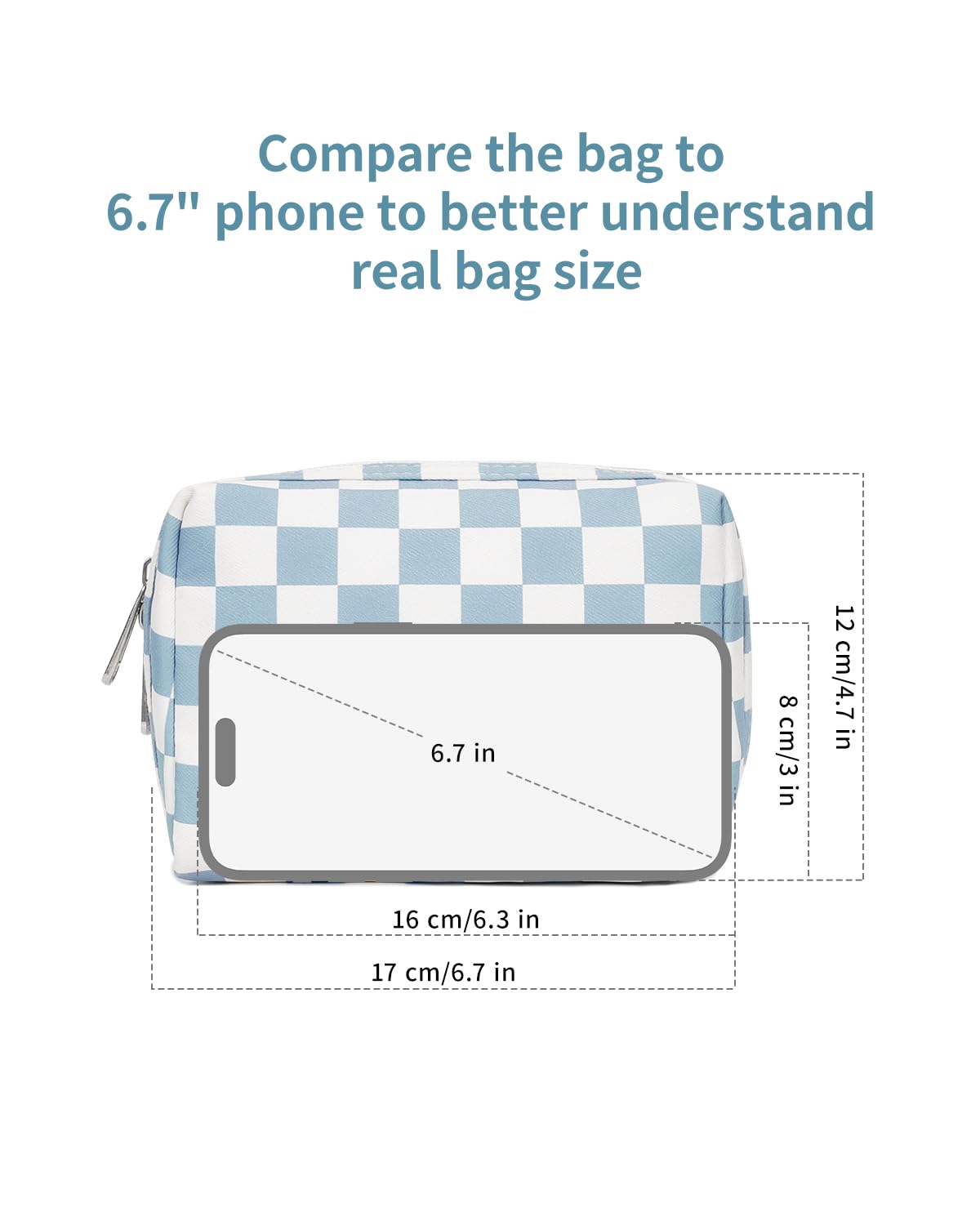Narwey makeup bag in hand, showcasing its size