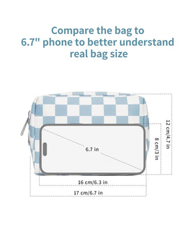 Narwey makeup bag in hand, showcasing its size