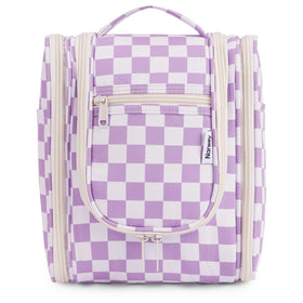 Narwey Small Checkered Hanging Travel Toiletry Bag front view in purple checkerboard