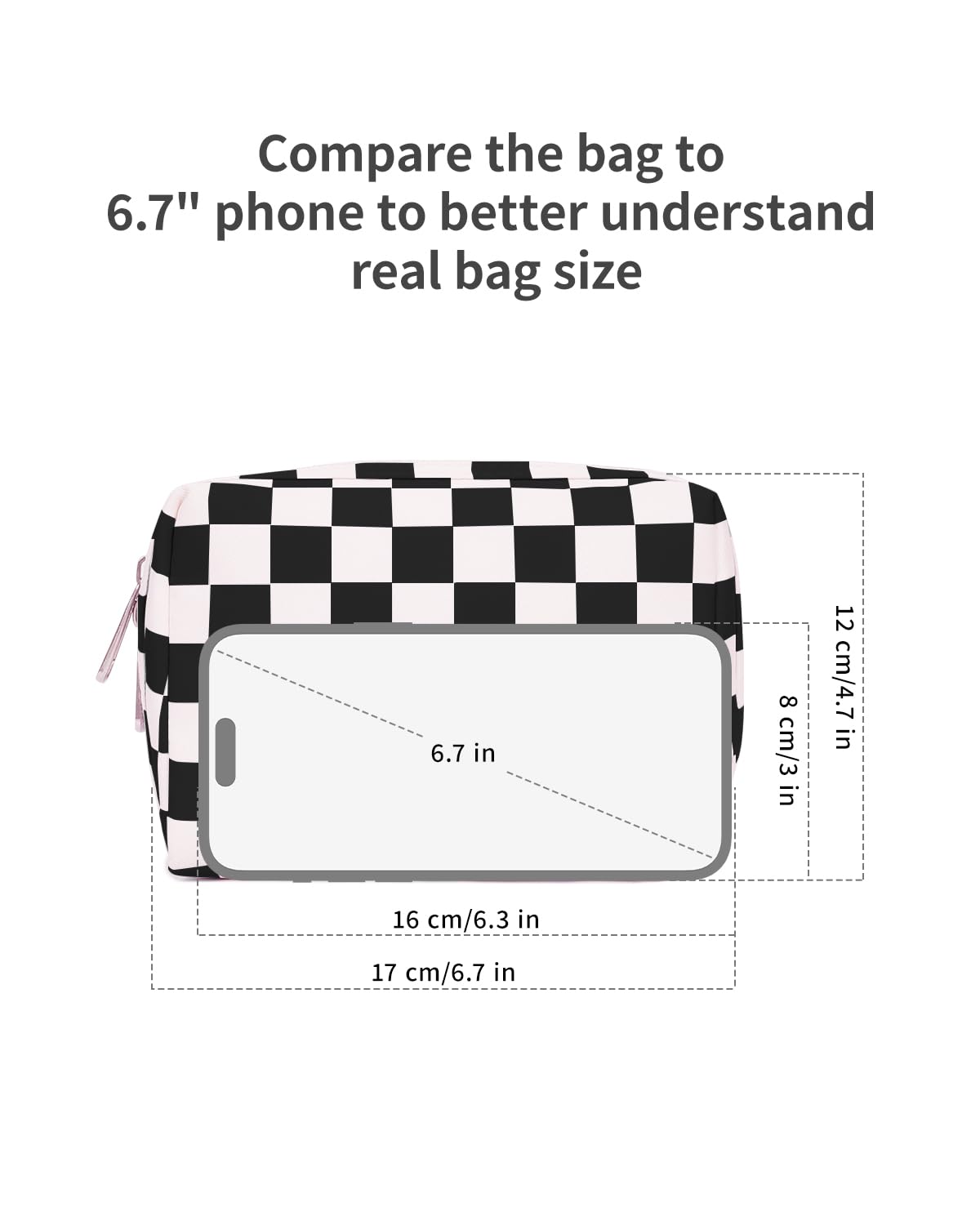 Narwey Small Checkered Makeup Bag back view