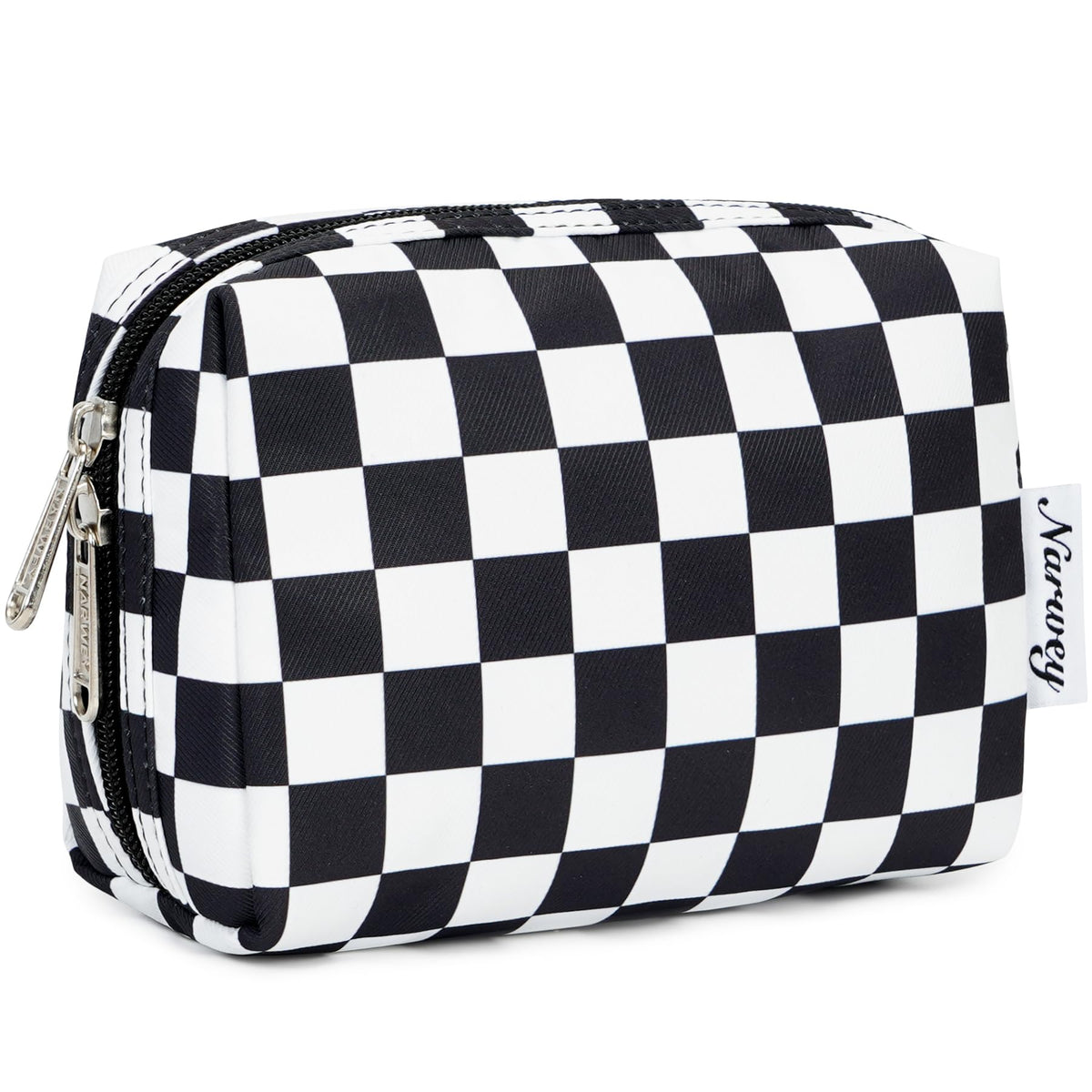 Narwey Small Checkered Makeup Bag front view in black checkerboard