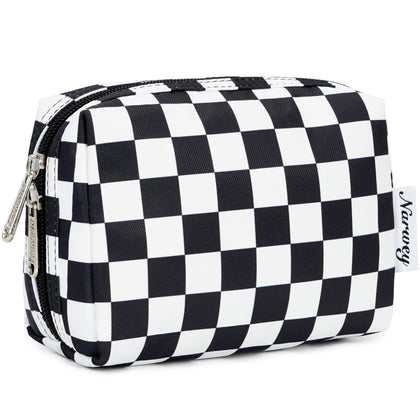 Narwey Small Checkered Makeup Bag front view in black checkerboard